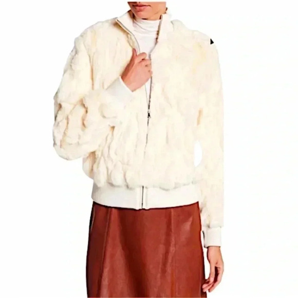 Bagatelle‎ Genuine Rabbit Fur Bomber Jacket Sz M Ivory - Picture 2 of 16